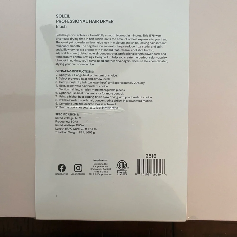 New still in box. Lange Soleil Professional Hair Dryer - Pink - Picture 4 of 4